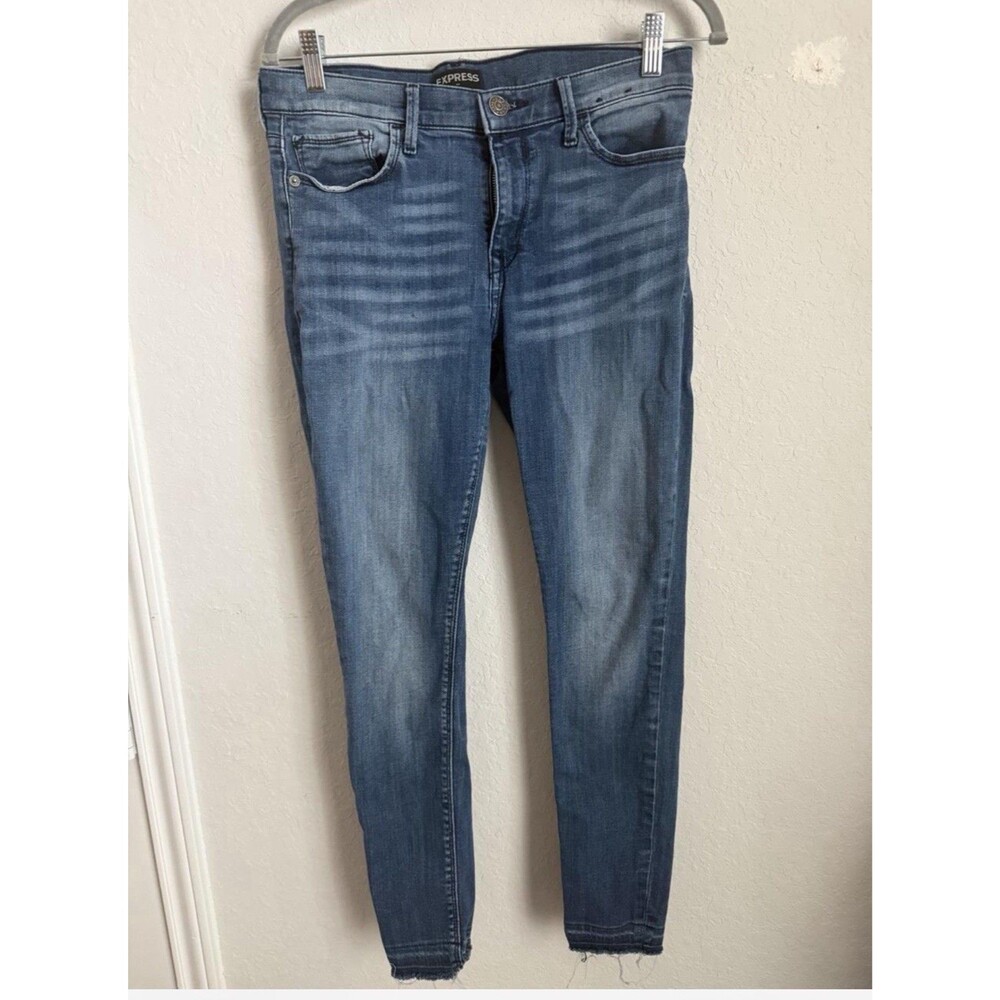 Express Women’s Ankle Legging Jeans Size 8 Mid Rise Skinny Raw Hem Blue